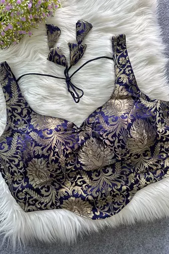 Navy blue heavy banarasi corset style blouse