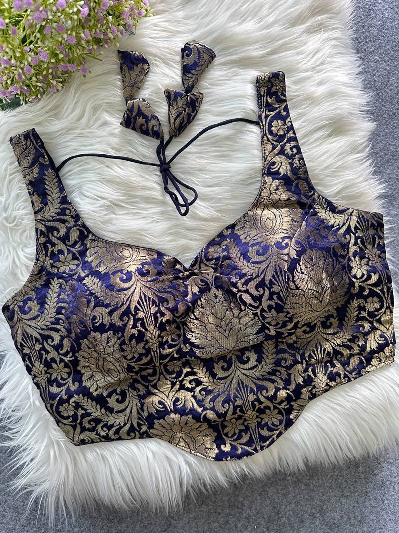 Navy blue heavy banarasi corset style blouse