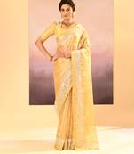 Yellow embroidered tissue saree set