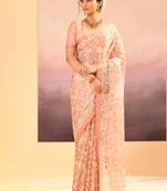 Muted pink embroidered tissue saree set