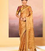 Golden embroidered tissue saree set