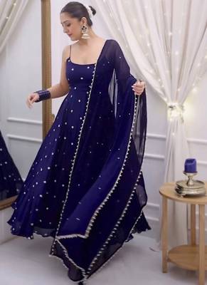 Blue dots print cotton ethnic kurta set with dupatta 1