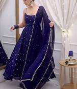 Blue dots print cotton ethnic kurta set with dupatta