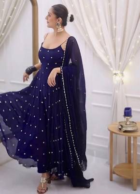 Blue dots print cotton ethnic kurta set with dupatta 2