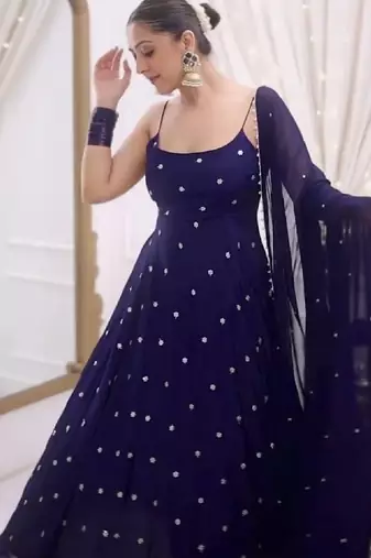 Blue dots print cotton ethnic kurta set with dupatta