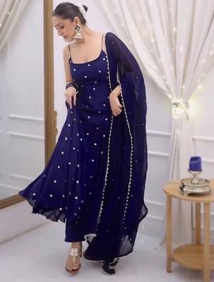 Blue dots print cotton ethnic kurta set with dupatta 4