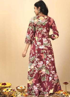 Maroon floral print pure cotton ethnic kurta set with dupatta 3