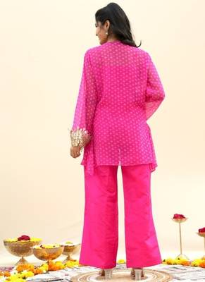Pink bandhej pure georgette casual kurta set for women 3