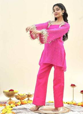 Pink bandhej pure georgette casual kurta set for women 4
