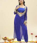 Blue bandhej pure georgette casual kurta set for women