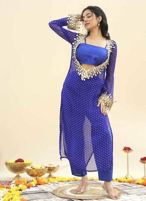 Blue bandhej pure georgette casual kurta set for women 2