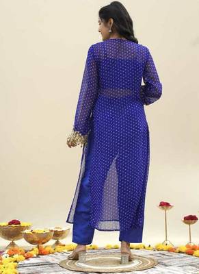 Blue bandhej pure georgette casual kurta set for women 3