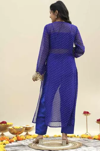 Blue bandhej pure georgette casual kurta set for women