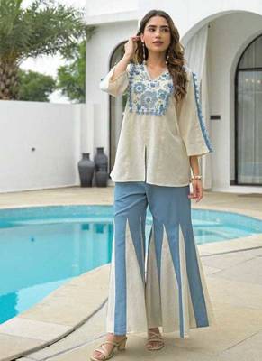 Ivory thread work pure cotton casual kurta set for women 1