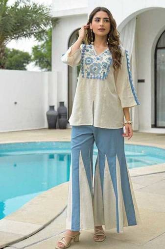 Ivory thread work pure cotton casual kurta set for women