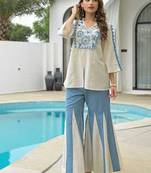 Ivory thread work pure cotton casual kurta set for women