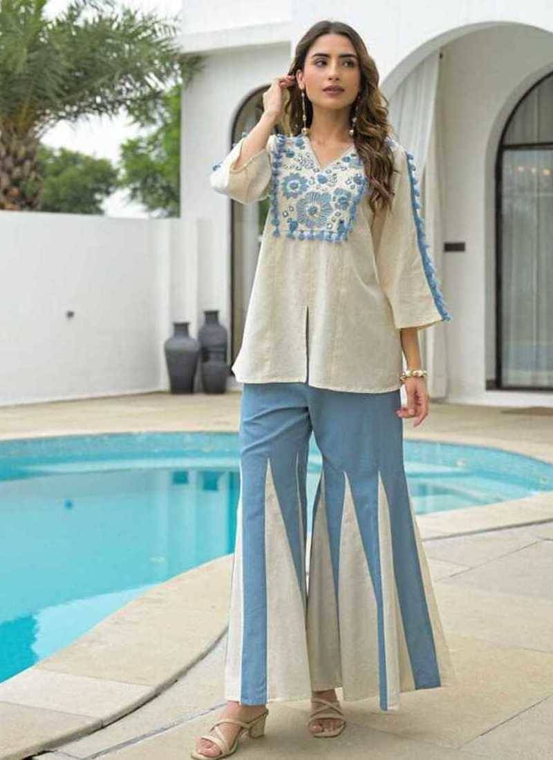 Ivory thread work pure cotton casual kurta set for women