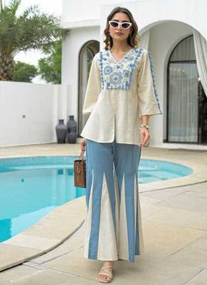 Ivory thread work pure cotton casual kurta set for women 4