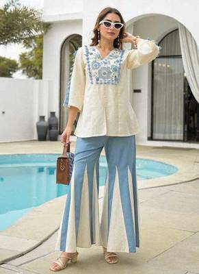 Ivory thread work pure cotton casual kurta set for women 5