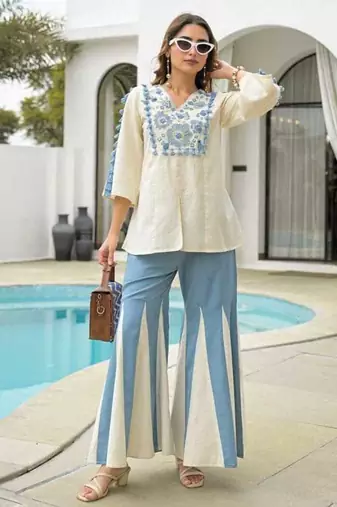 Ivory thread work pure cotton casual kurta set for women