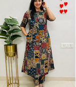 Multicolor geometric print cotton casual kurta set for women