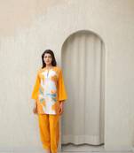 Yellow floral print crepe co-ord set for women
