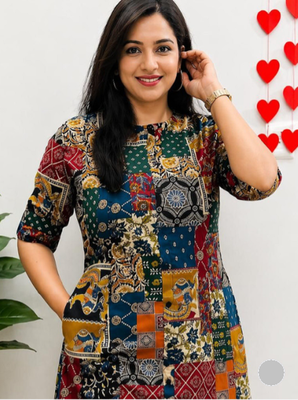 Multicolor geometric print cotton casual kurta set for women 2