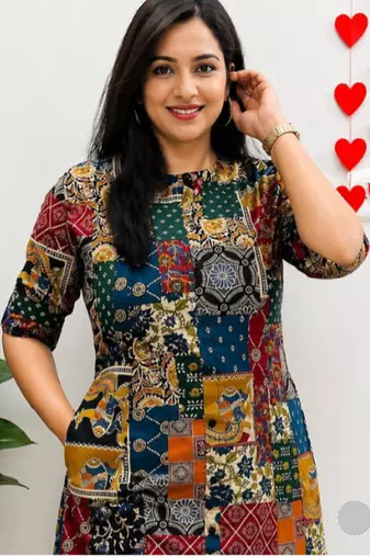 Multicolor geometric print cotton casual kurta set for women