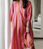 Pink stripes print pure cotton casual kurta set for women