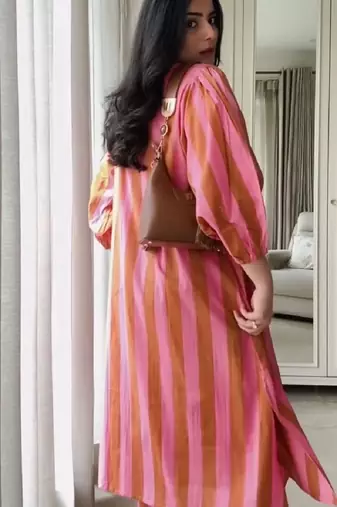 Pink stripes print pure cotton casual kurta set for women
