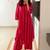 Red stripes print pure cotton casual kurta set for women