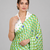 Green printed satin saree with blouse