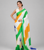 White printed satin saree with blouse
