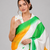 White printed satin saree with blouse