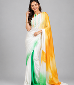 White printed satin saree with blouse