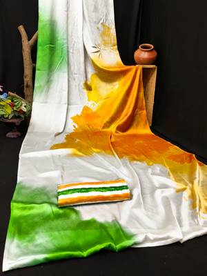 White printed satin saree with blouse 5