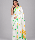 White printed satin saree with blouse