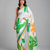 White printed satin saree with blouse
