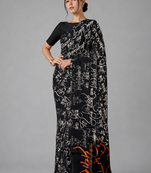 Black printed satin saree with blouse
