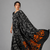 Black printed satin saree with blouse