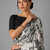 White printed satin saree with blouse