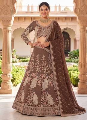 Warm brown n coffee colour Designer Ethnic Lehengha Choli with Intricate Peacock Threadwork 1