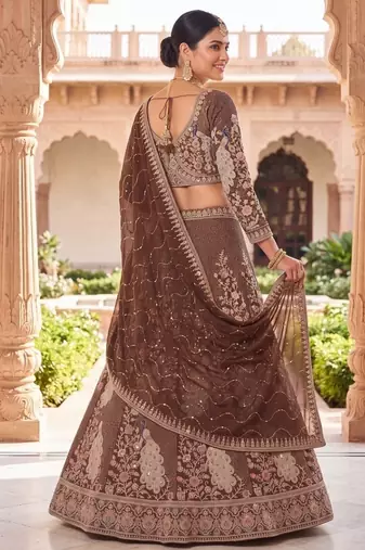 Warm brown n coffee colour Designer Ethnic Lehengha Choli with Intricate Peacock Threadwork