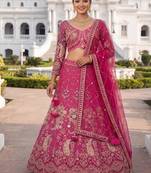 Premium Fuchsia Pink Embroidered Lehenga Choli with Zari Work and Net Dupatta – Elegant Wedding & Festive Ethnic Wear