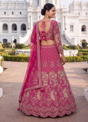 Premium Fuchsia Pink Embroidered Lehenga Choli with Zari Work and Net Dupatta – Elegant Wedding & Festive Ethnic Wear 3