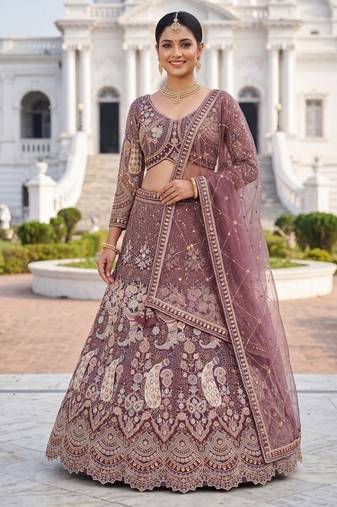 Exquisite Dusty perpal Embroidered Lehenga Choli Set for Wedding & Festive Wear
