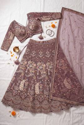 Exquisite Dusty perpal Embroidered Lehenga Choli Set for Wedding & Festive Wear 4