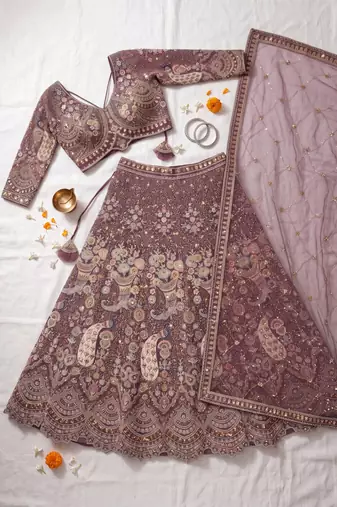 Exquisite Dusty perpal Embroidered Lehenga Choli Set for Wedding & Festive Wear