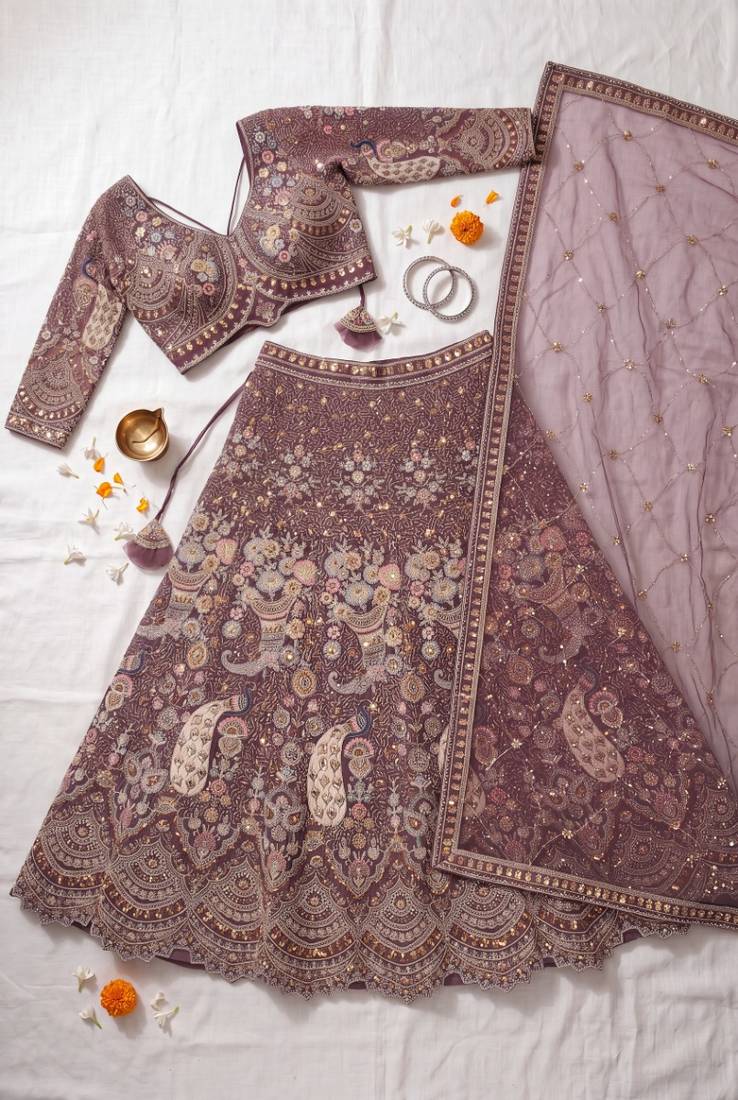 Exquisite Dusty perpal Embroidered Lehenga Choli Set for Wedding & Festive Wear