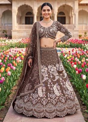 Designer Heavy Embroidery Brown Lehenga Choli with Dupatta – Ethnic Party and Wedding Special Outfit" 1